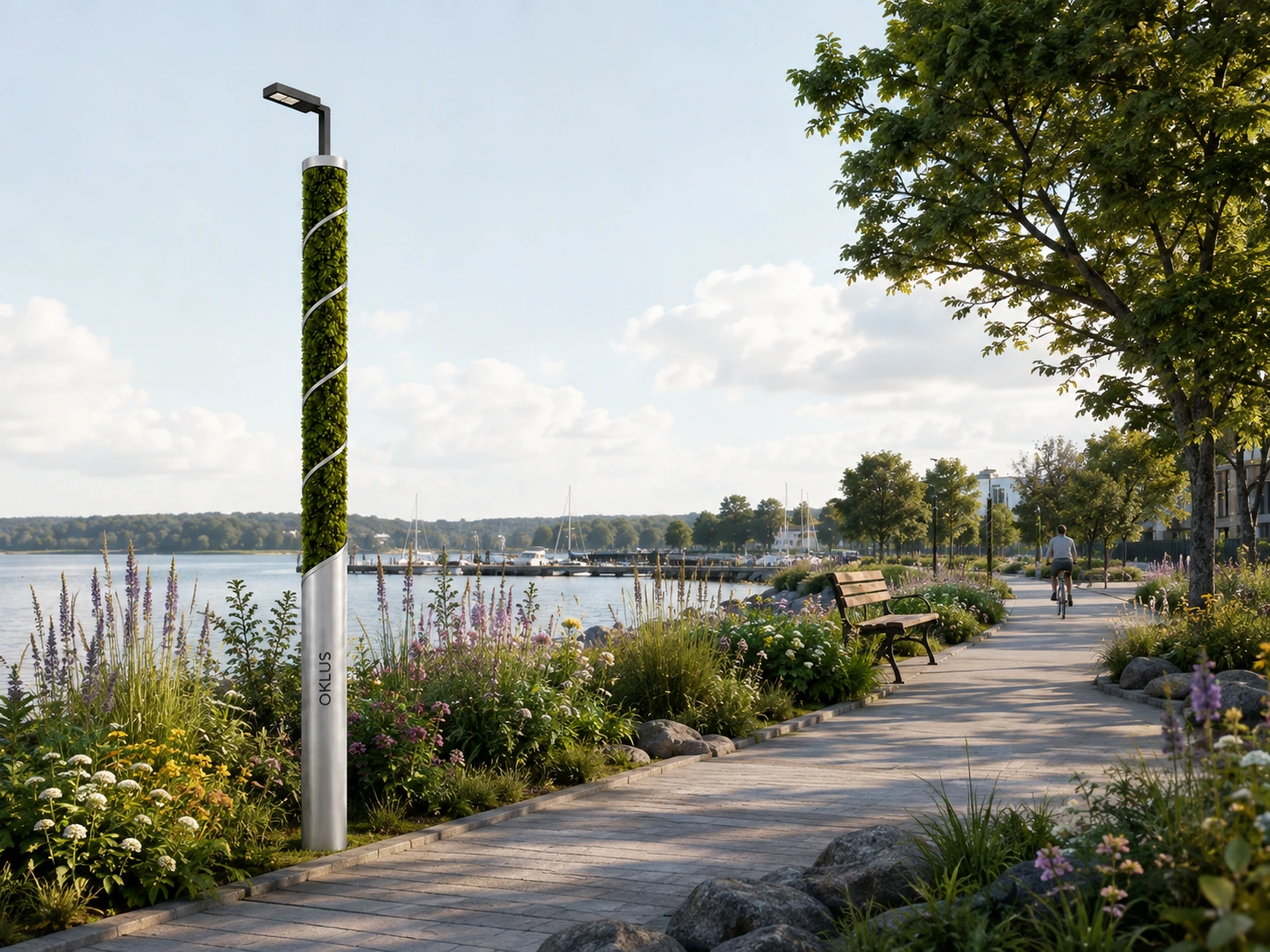 Illustrative mixed planting and pollinator activity on an OKLUS concept